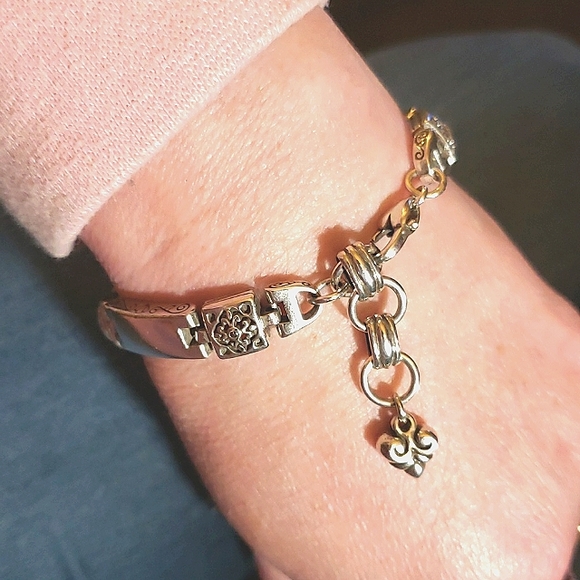 💕Brighton Tribeca Silver Plated Bar Heavy Linked Bracelet w/ Filagre Design - Picture 3 of 10